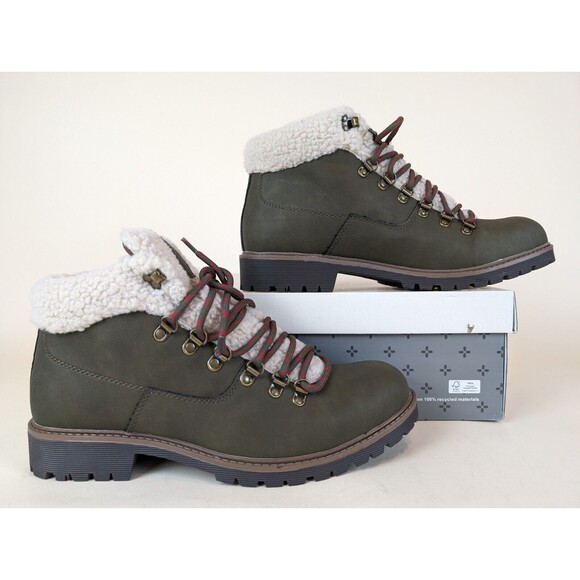 Sun + Stone Other - Sun Stone Glenn Winter Boots Mens 11 M Olive Faux Fur Trimmed Lace Up Shoes NWB